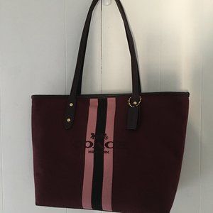 COACH Horse And Carriage Jacquard City Tote (Oxblood/Gold)